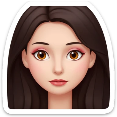 An emoji featuring a woman with dark brown long hair, brown eyes, light pinkish skin, red cheeks sticker