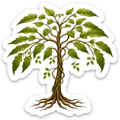 A slender root creature with skin patterned like dappled sunlight through leaves, possessing elongated arms that split into multiple vine-like appendages capable of rapid growth and contraction.

 sticker