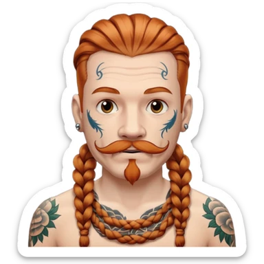 white color mstache dark ginger braids man very white mustache old very tattoed with the whitest mustache ever sticker
