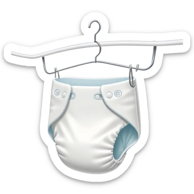 a single white regular diaper hanged on a wired hanger sticker