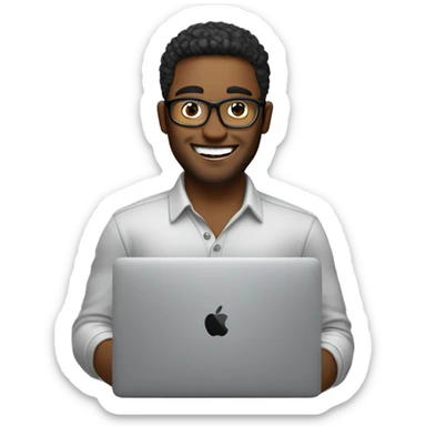 happy Graphic designer whit a MacBook  sticker