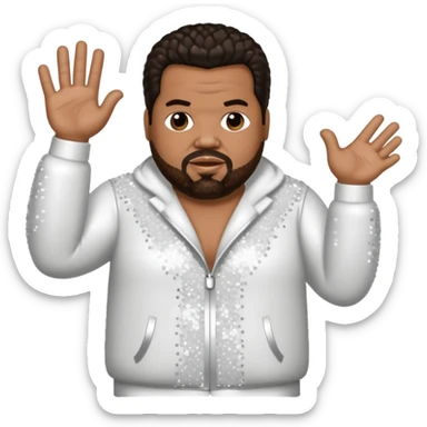 Fatman Scoop with dark brown hair, white sequin outfit sticker