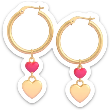 3D emoji-style gold hoop earrings with a small heart charm, shiny and luxurious sticker