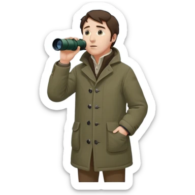 henry David thoreau full body looking up  birdwatching with binoculars in snow sticker
