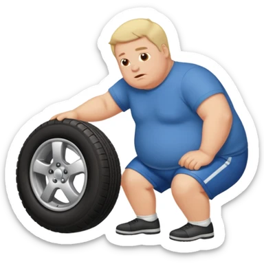 Fat white man changing a car tire  sticker