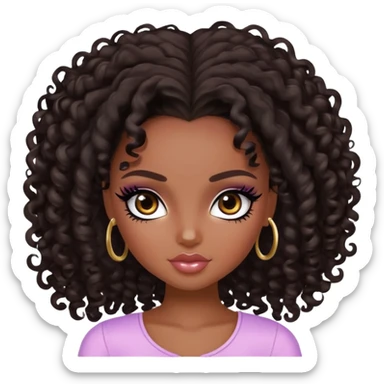 pretty bratz girl, dark brown curls, dark brown eyes, black eyeliner, deep brown skin sticker