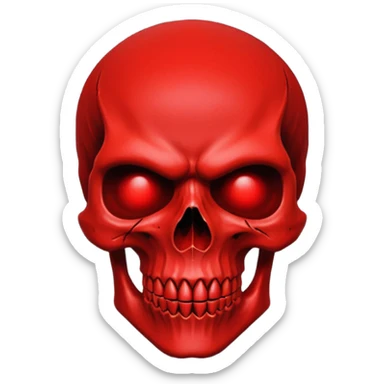 A stylized, bright red skull against a deep black background, with thick, angular features, minimalist design, vector art, gothic aesthetic, high contrast, dramatic lighting, saturated blood red, centered composition, extreme sharpness, smooth textures, dark and menacing atmosphere, sticker