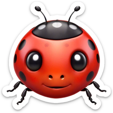 Cinematic Cute Ladybug Portrait Emoji, Head tilted playfully and inquisitively, featuring a diminutive, adorable form with a glossy red shell dotted with playful black spots and round, sparkling eyes full of gentle mischief, Simplified yet irresistibly adorable features, highly detailed, glowing with a warm, inviting glow, high shine, affectionate and lively, stylized with a touch of whimsical garden charm, soft glowing outline, capturing the essence of a mischievous ladybug that seems as if it could flutter out of the screen into your arms! sticker