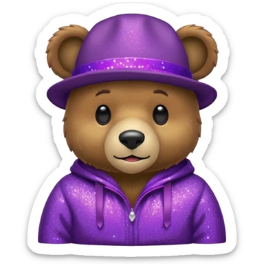 Urso adulto com boné roxo com glitter sticker