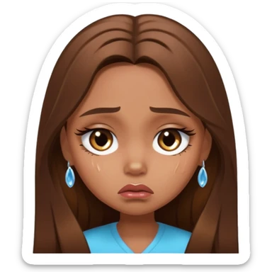 sad pretty brown bratz baddie, long brown hair sticker