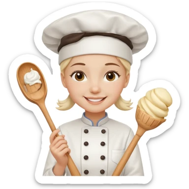 Young female baker - wearing a white chef's hat and holding a cream piping bag sticker