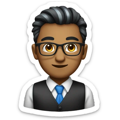 desi accountant with blue dark dress collar stripes white or something and black shirt. with glasses and spiked hair. clean shaven.  sticker