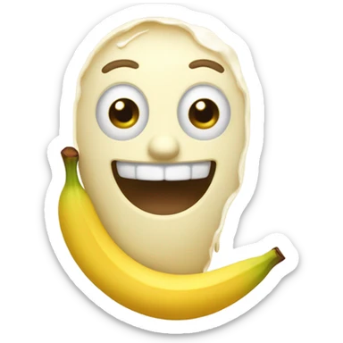 Create an emoji of a yellow face eating a banana that has been dipped in creamy coconut milk. The man is drooling. sticker