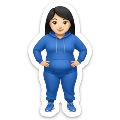 a pretty bratz tan girl who is very very fat . Hair color black. blue Jogging outfit sticker