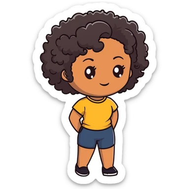 Woman with brown skin, short dark black curly hair sticker