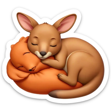 Meme-Worthy Cute Sleeping Kangaroo Portrait Emoji, Head resting peacefully with a contented smile, showcasing a robust build and a luxuriously soft red-orange fur, eyes shut in a serene, restful nap, Simplified yet hilariously adorable features, highly detailed, glowing with a soft, drowsy light, high shine, relaxed and utterly lovable, stylized with an air of playful laziness, bright and heartwarming, soft glowing outline, capturing the essence of a comically sleepy kangaroo, so meme‐worthy it feels like it could instantly become the next viral sensation of adorable slumber! sticker