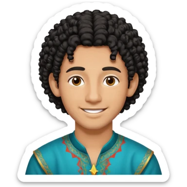 Young man with black curly hair cascade Haircut and light dark skin, moroccan / amazingh race sticker