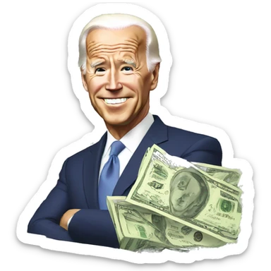 Joe Biden with dollars sticker