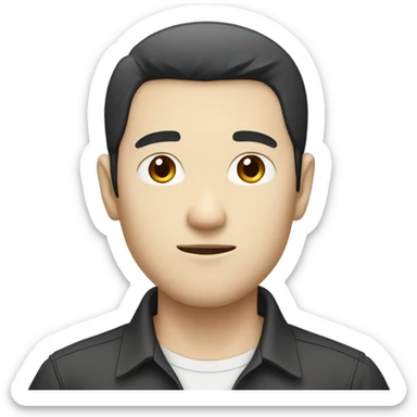 man from japan with white skin and black hair, wear casual shirt , closeout face sticker