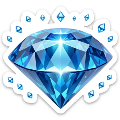 A sparkling blue diamond with a perfect cut, floating in the air. It is surrounded by a light magical glow. A symbol of value and uniqueness. sticker