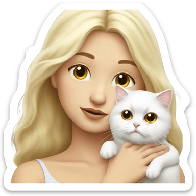 Blonde girl snuggling white Persian cat sticker
