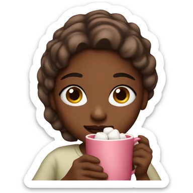 girl drinks cocoa with marshmallows sticker