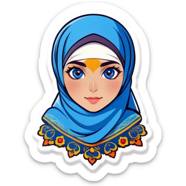 Turkish beautiful finish Konya girl blue eyes with hijab and cultural dress sticker