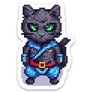 ninja cat pixel art style sticker