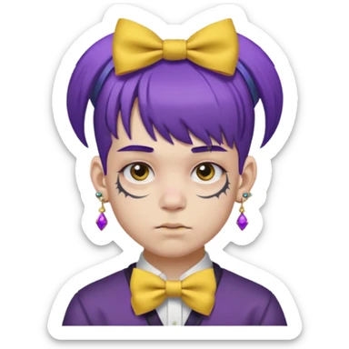 boy with bangs and purple hair and yellow hairbow and earrings and very heavy face tattoos sticker