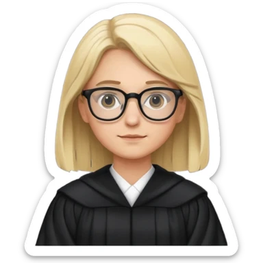 Young judge, blonde hair with glasses and robe sticker