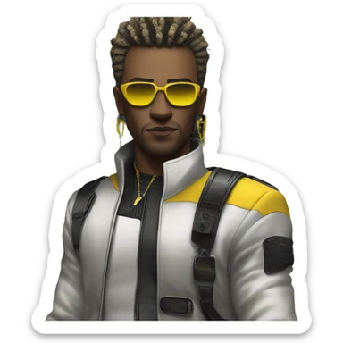 male cyber punk in front of Yellow Lamborghini  sticker