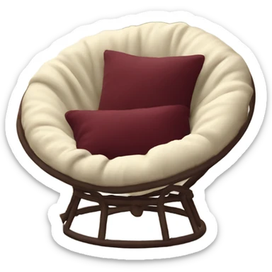 Cozy cream papasan chair with maroon pillow and cozy blanket sticker