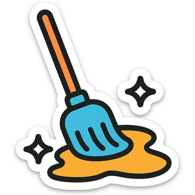 mop cleaning a shiny syrup spill sticker