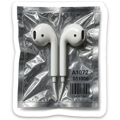 white EarPods viewed from above, glossy and puffy sticker