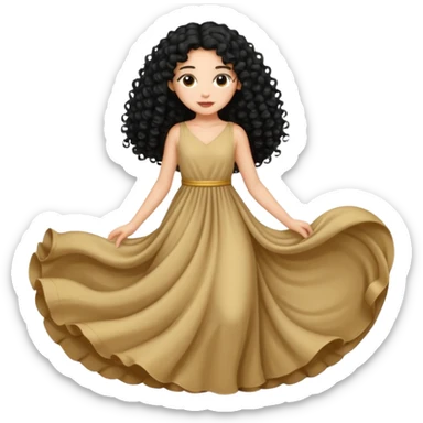 Uma menina com vestido longo e cabelo longo preto cacheado sticker