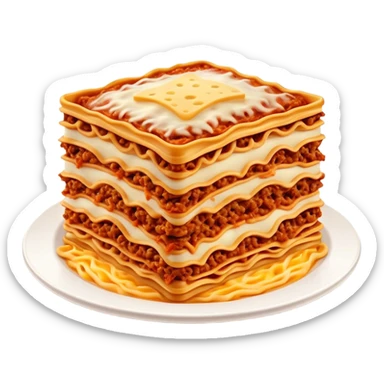 Cinematic Realistic Lasagne alla Bolognese Dish Emoji, depicted with layered pasta, rich meat sauce, and melted cheese rendered with exquisite detail and hearty, warm lighting. sticker