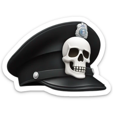realistic black police hat with white skull symbol sticker