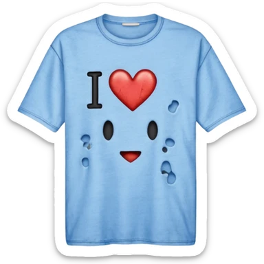 Blue shirt with the text I love krabby. And the shirt has holes sticker