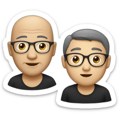 fifty year old with small flat head Chinese man with eyeglasses and black t-shirt sticker