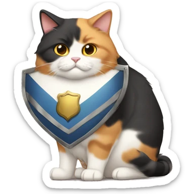 Fat calico cat with a shield  sticker