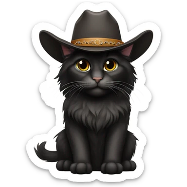 Black Maine coon cat wearing a cowboy hat sticker