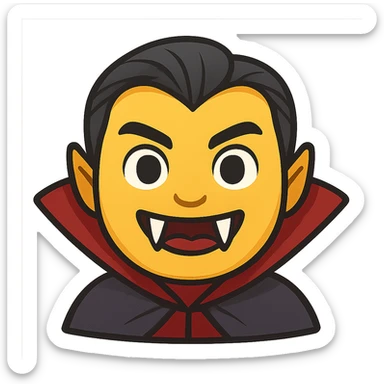 face with vampire fangs and cape emoji, digital illustration sticker
