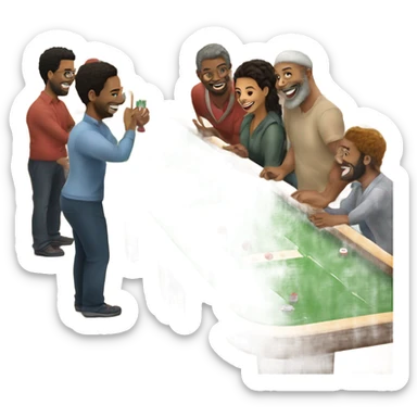Create a Christmas image of friends playing shuffleboard celebrating the holiday and each other sticker