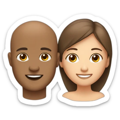 Brown male shave head with white brunet female sticker