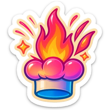 chef's hat explode with trails of fires, emoji, playful, magic flame neon orange to neon pink gradient, vibrant, flame matching style reference file sticker