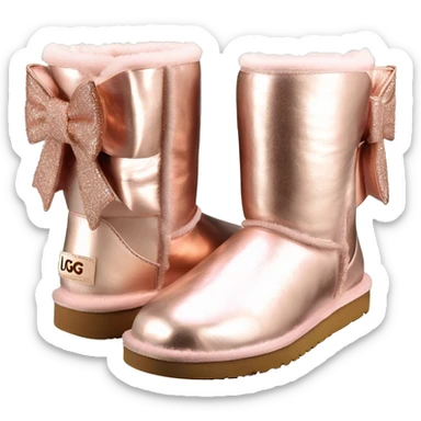 Realistic rose gold  iridescent Ugg boots with silk rose gold  bow. sticker