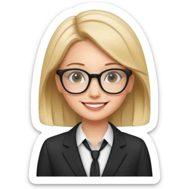 pretty girl with glasses, wearing a suit, smiling sticker