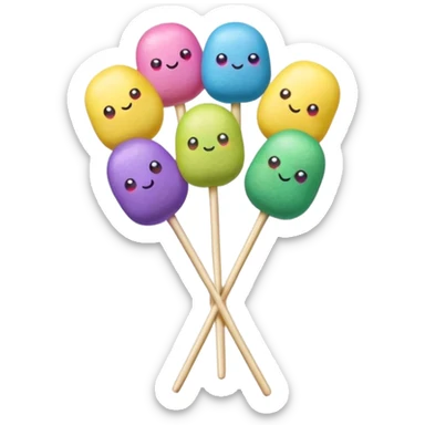 Colorful rainbow dango with five small rice dumplings on a stick in blue, purple, pink, yellow and green colors sticker