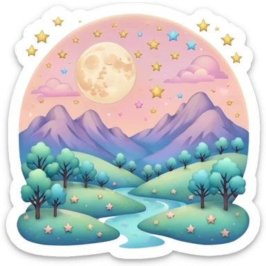 magicsl pastel moon and stars landscape  sticker