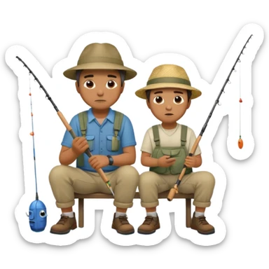 Father and son fishing, sitting bored sticker